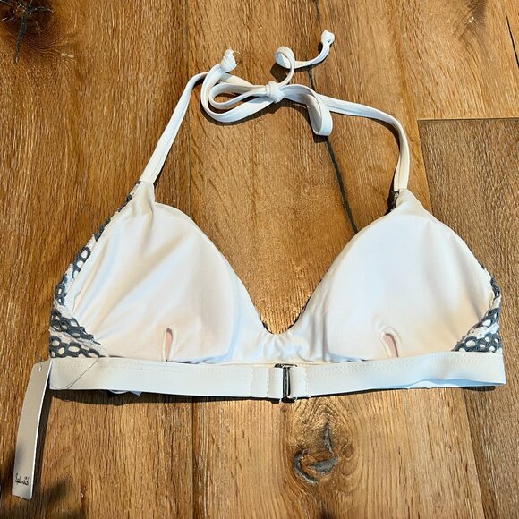 Splendid Avalon Eyelet Bikini Top & Matching Side Tie Bottoms Gray & White Sz S - Picture 3 of 8